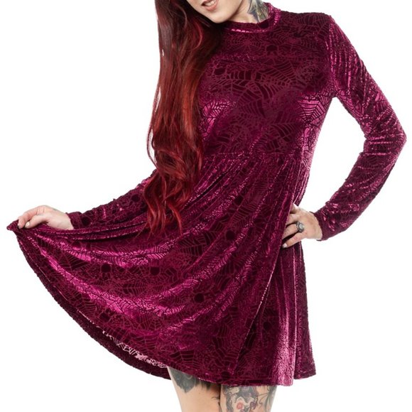 Iron Fist CaveCreeps Babydoll Dress (burgundy velvet, deadstock) - Picture 1 of 7